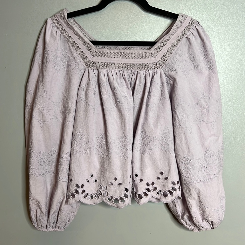 Lavender purple boho loose crop long sleeve top blouse size small